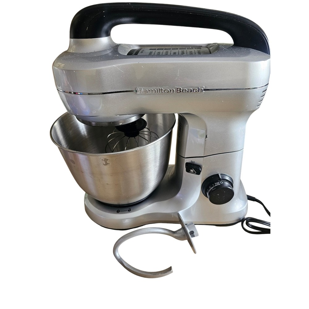 Hamilton Beach Silver Stand Mixer with Stainless Steel Bowl Whisk Dough‎ Hook